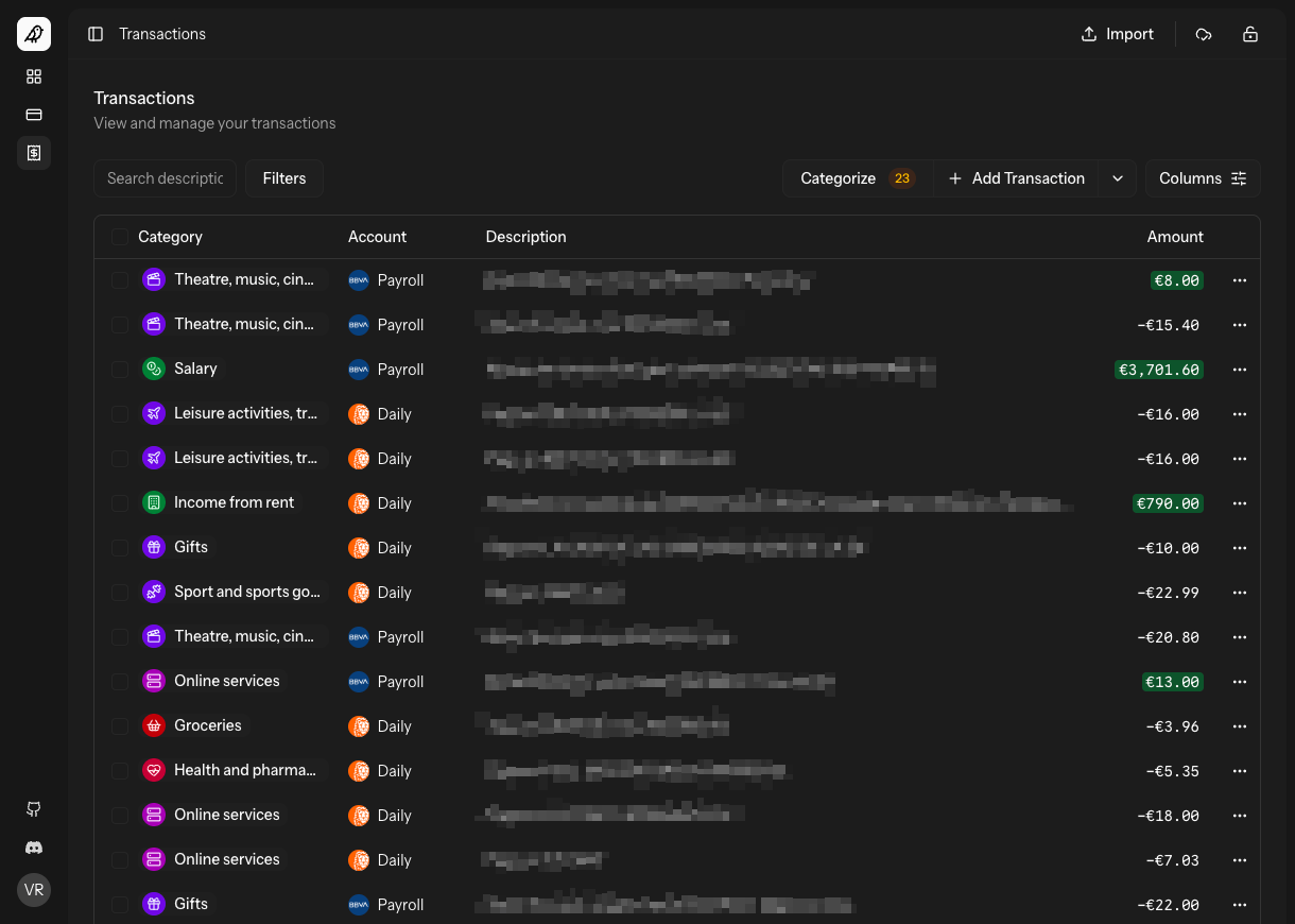 Your transactions at a glance
