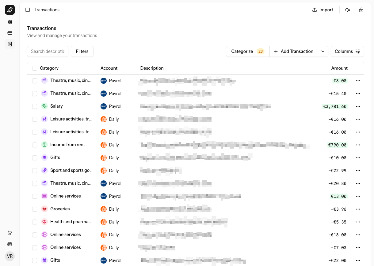 Your transactions at a glance